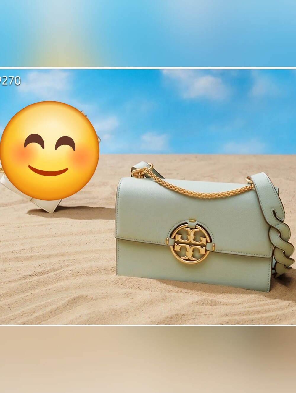 Tory Burch Pale Mint Miller Medium Leather Shoulder Bag with Gold Logo